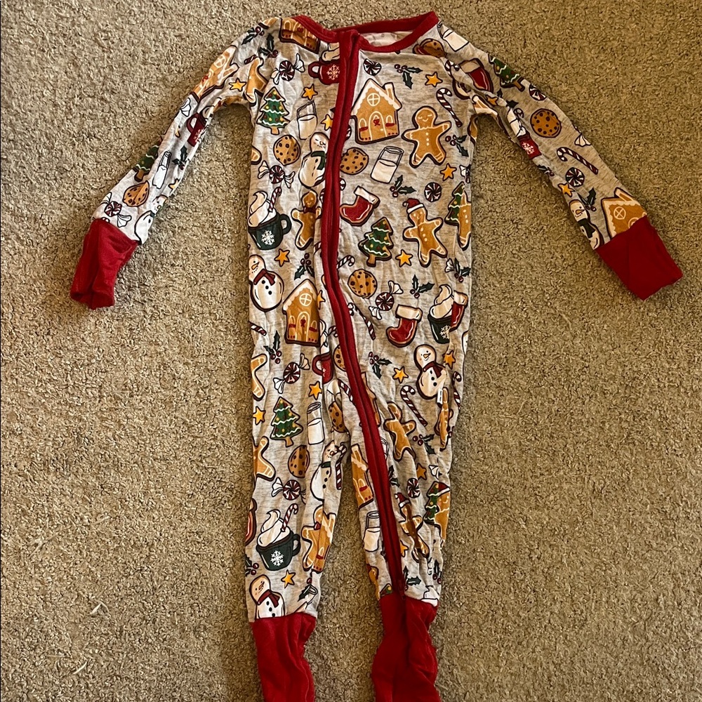 Little Sleepies Gingerbread Holiday Footies - Red and Brown